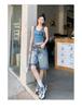 2025 Spring/Summer American Retro High-Waisted Distressed Denim Mid-Length Women's Shorts, Versatile Loose Wide-Leg 5-Point Pants