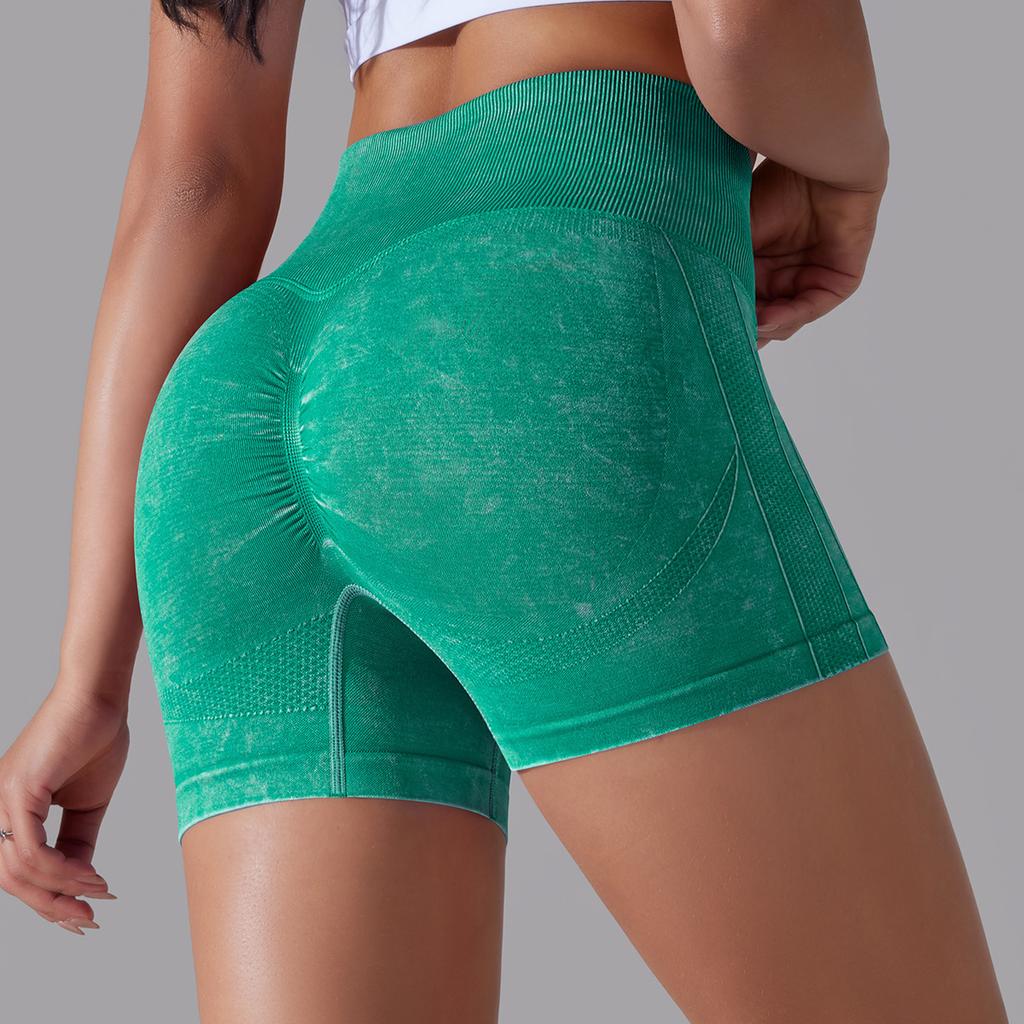 Seamless Water Washed Sports Yoga High Waist And Hip Lifting Shorts Without T-Line, High Elasticity Running Peach Hip Shorts For Women