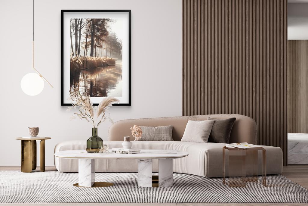 Obraz Plakat czarnej w ramie 50x70 Las Rzeka Ozdoba Boho do Sypialni Salonu