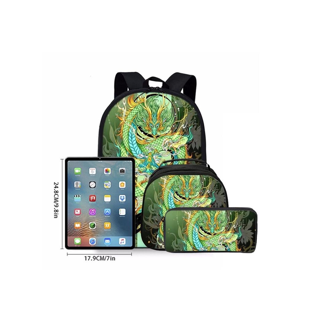 Set da Tre Pezzi Drago Divino Cinese Zaini per Ragazzo/Ragazza Migliori Regali Cartone Animato 2D Zaino Scolastico Impermeabile per Bambini