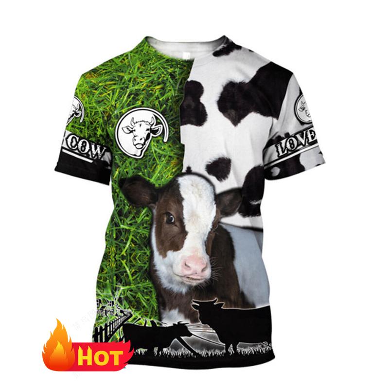 Nowe koszulki z nadrukiem 3D ze zwierzętami Krowa dla Mężczyzn Kobiet Lato Zwierzęta Gospodarskie Krótki Rękaw Okrągły Dekolt Dzieci Zabawne Koszulki z Krową