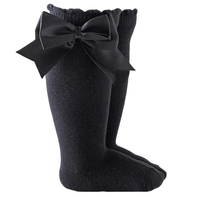 Infant Baby Girl Below Knee Socks, Solid Color Bow Decor Stockings Breathable Clothing Accessory Christmas Gift