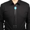 Unisex Vintage Oval Shape Stone Pendant Bolo Tie Western Faux Leather Rope Necktie Jewelry Shirt Collar Chain Necklace