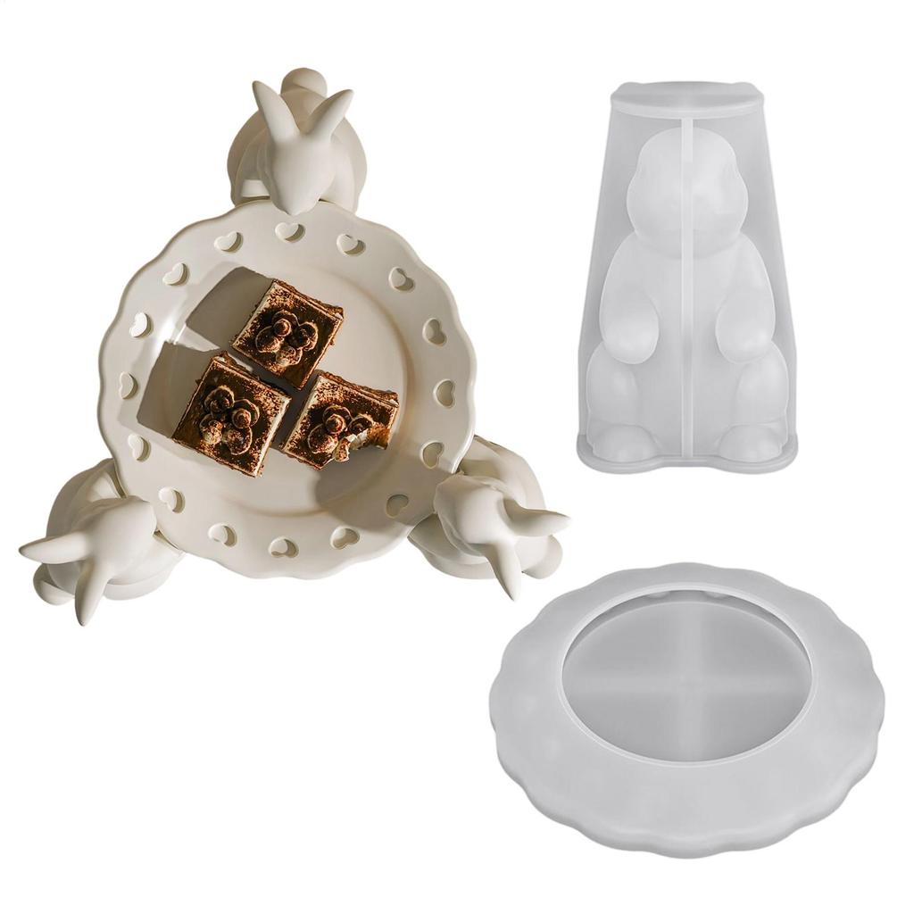 3D Easter Bunny Tray Silicone Mold Set Easter Rabbit Epoxy Resin Mold Cute Rabbit Holding Tray Plate Concrete Craft Decoration