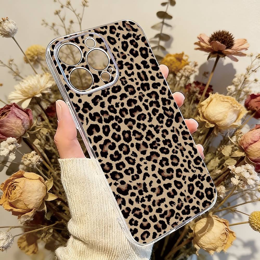 Leopard Print Phone Case For iPhone 17 16 15 14 13 12 11 Mini Pro Max Plus Transparent Cover