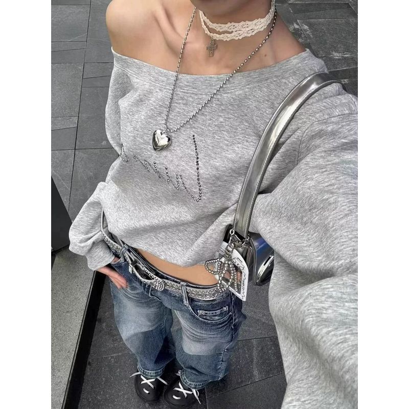 

Strapless American Letter Hooded Spring and Autumn Thin Sweatshirt Gray L