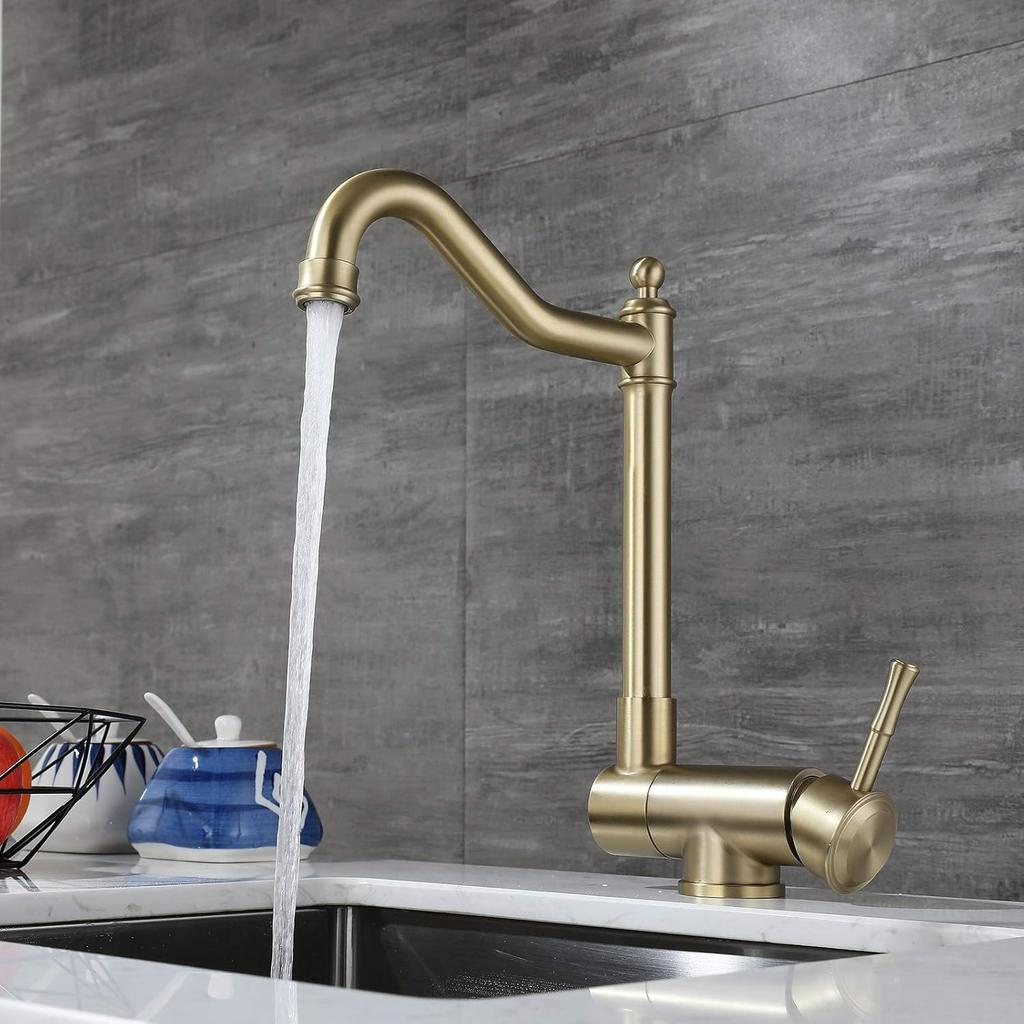 Grifo de Cocina Plegable, Grifo de Cocina Caño Giratorio Pivotante Plegable Para Fregadero Contra Ventana