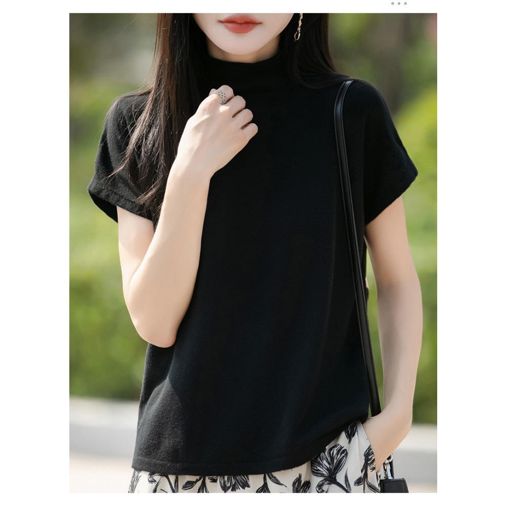 New Spring and Autumn Knitted Sweaters, Pullover Sweaters, Women's Short-sleeved Semi-high-neck Base Sweaters