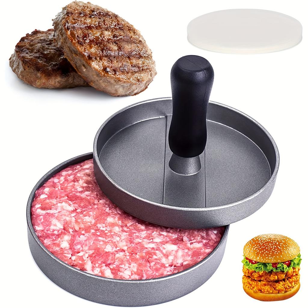 Burger Press Non-Stick Hamburger Patty Maker with Wax Paper Aluminum Burger Maker for Kitchen BBQ Grill
