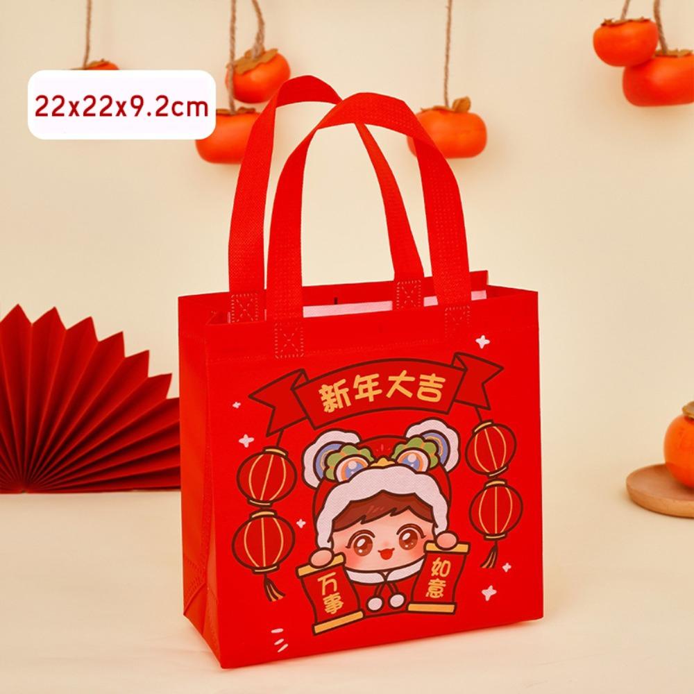 Cartoon Non-woven New Year Gift Bag Portable Red Non-woven Storage Bag Souvenir Packaging Bag The Spring Festival