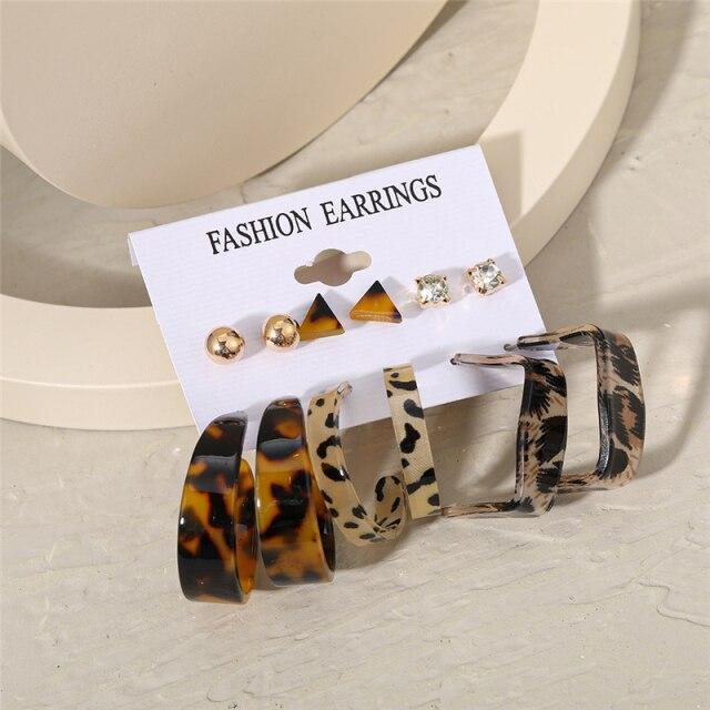17KM Trendy Geometirc Gold Round Hoop Earrings Set for Women Big Leopard Resin Hoop Earrings 2021Accessories Jewelry Party