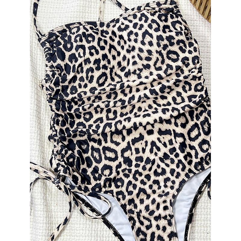 Maillot de bain une pièce léopard sexy Maillot de bain Femme Bandeau Maillot de bain Dos Bretelles Croisées Vêtements de Plage