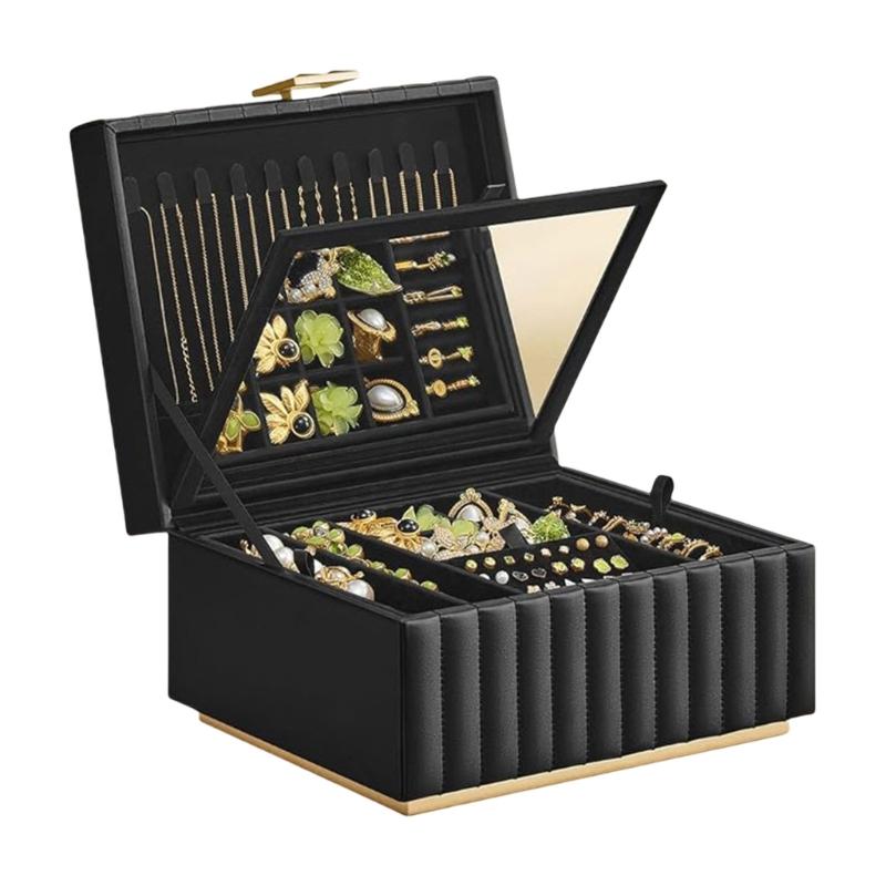 

Chic Jewelry Organizers With Double Layers Jewelry Organization Holder Box with Mirror and Multiple Compartments 1 чёрный