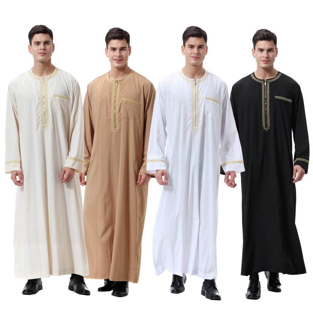 Men's Embroidered Zipper Robe - Middle Eastern Style, Spring/Summer