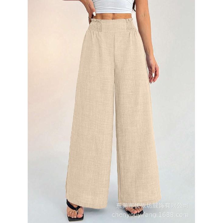 

2026 Spring New Women s Fashion Solid Color Elastic Waist Wide-Leg Casual Pants XXL абрикосовий