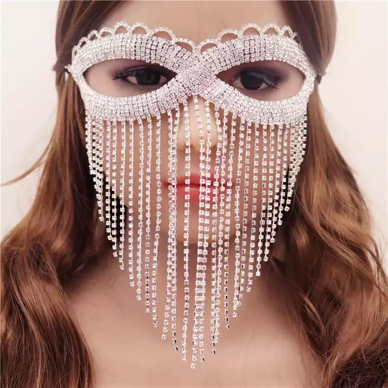 New Accessories Fringed Rhinestone Eye Mask Creative Face Mask Nightclub Party Flash Diamond Mask