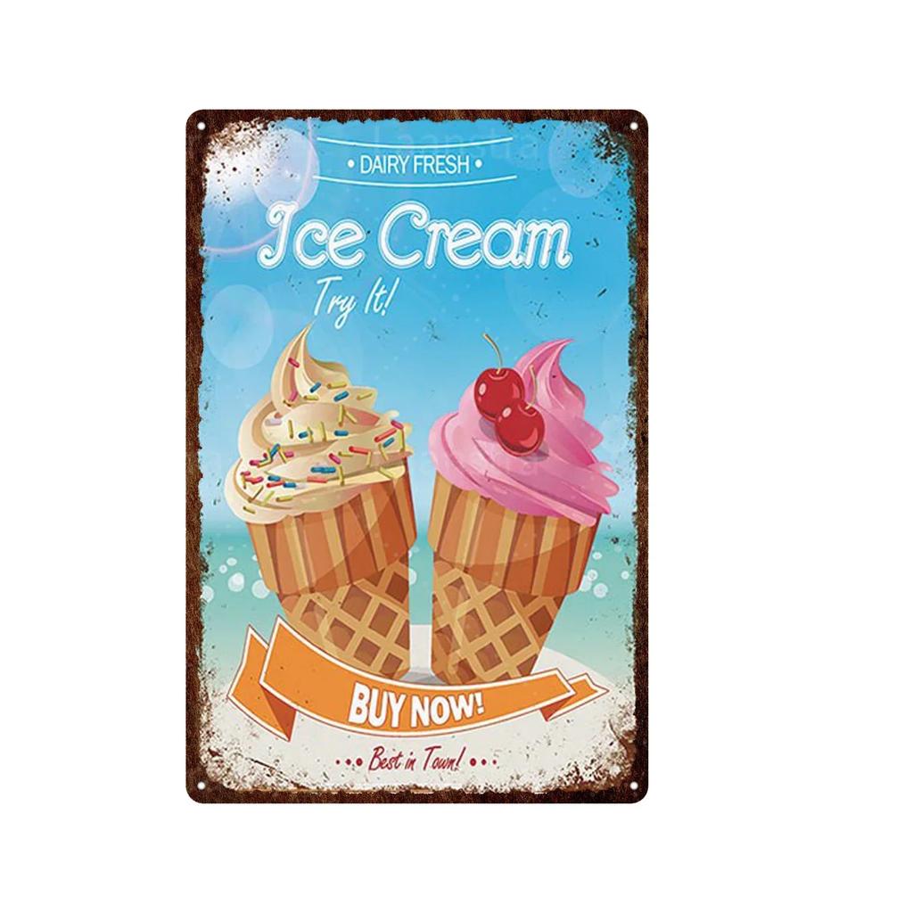 Soft Serve Ice Cream Iron Poster Painting Tin Sign Vintage Wall Decor for Cafe Bar Pub Home Beer Decoration Crafts