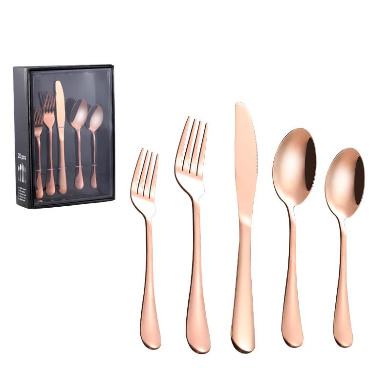 Hot Sale 20PCS Stainless Steel Tableware Steak Knives and Forks Set Gold Color Knives, Forks and Spoons Gift Set