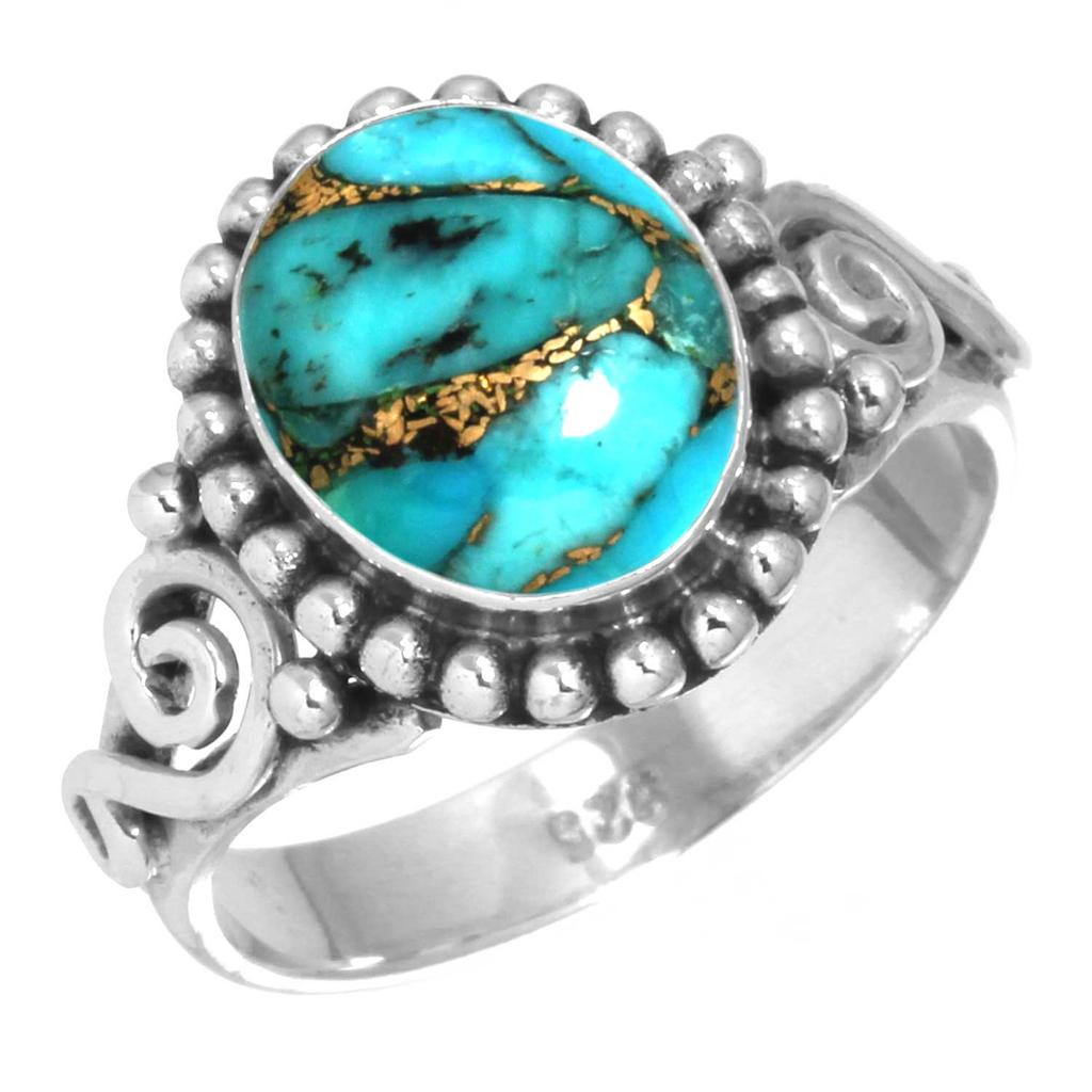 925 Sterling Silver Ring Women Gemstone Handmade Jewelry Thanksgiving Gift Blue Green Purple Copper Turquoise Pearl Lapis Mother Of Pearl Statement