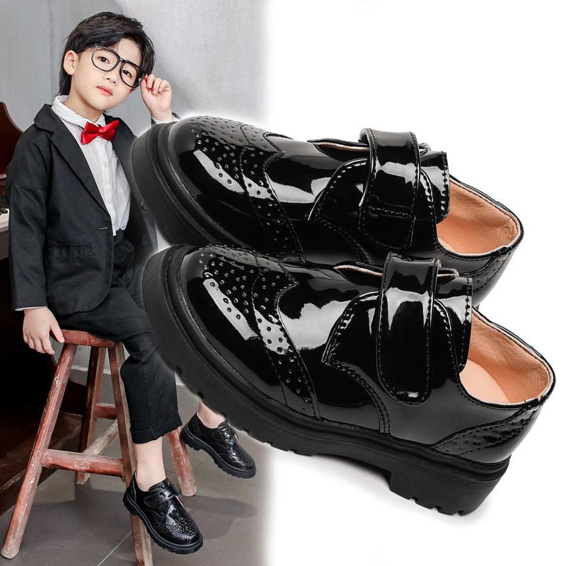 Boys' Black Leather Shoes Soft Sole, Korean-Style, for Spring/Autumn 2025 School Performance.
