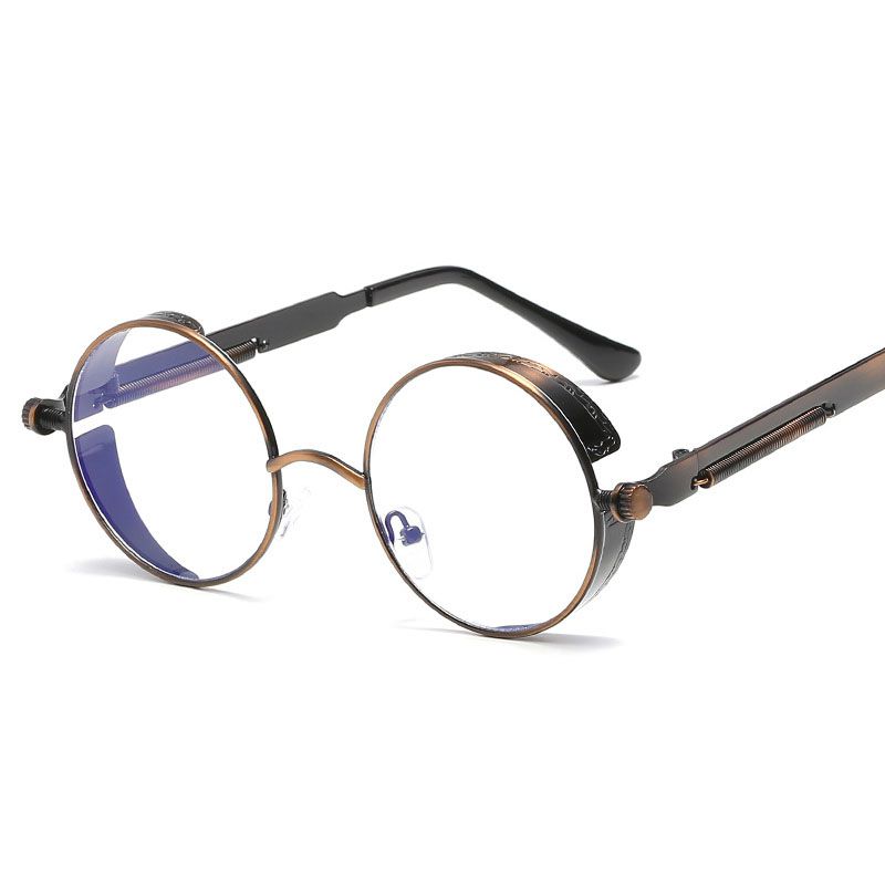 Vintage Steampunk Round Sunglasses With Reflective Mirrored Lenses And Metal Frame