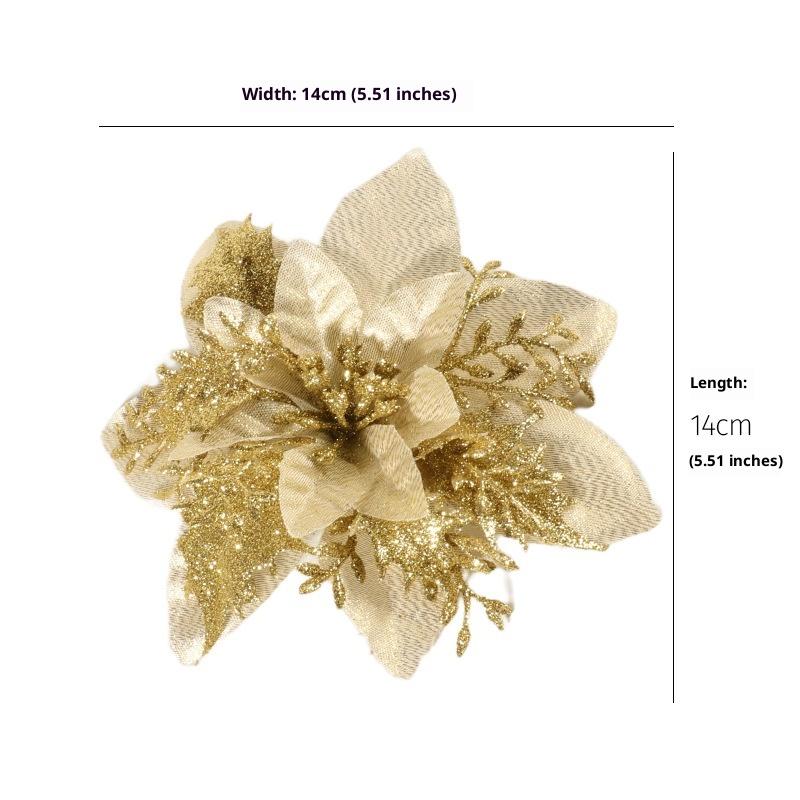 5Pcs Glitter Artifical Flowers 14Cm Fake Flowers Christmas Decoration Xmas Tree Ornament  Year Navidad 2026 Gift Accessory
