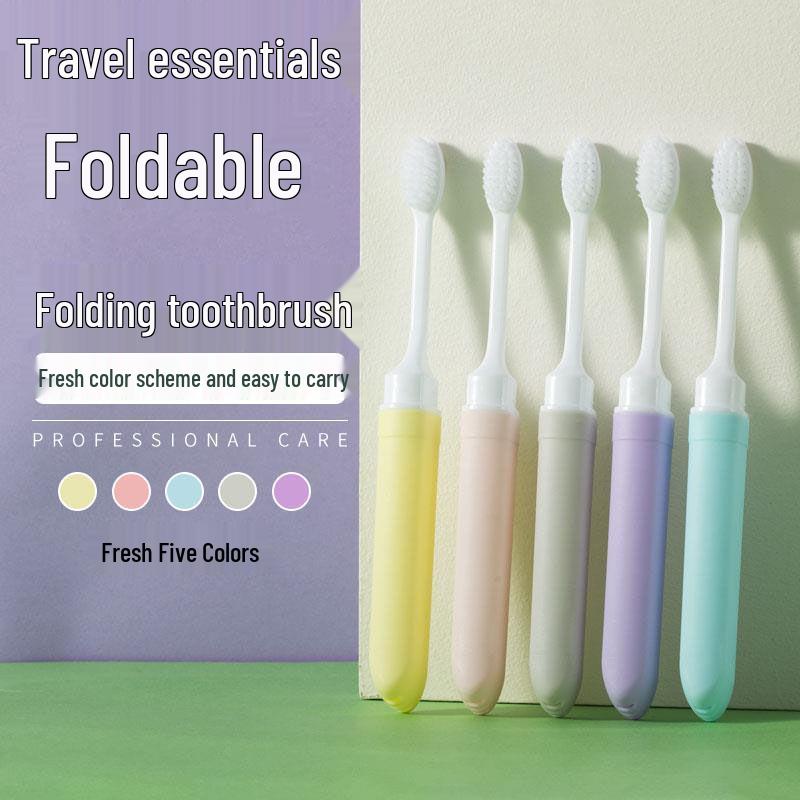 Macaron Color Soft Bristle Folding Toothbrush Set - 5-Pack for Couples & Families, Travel-Ready