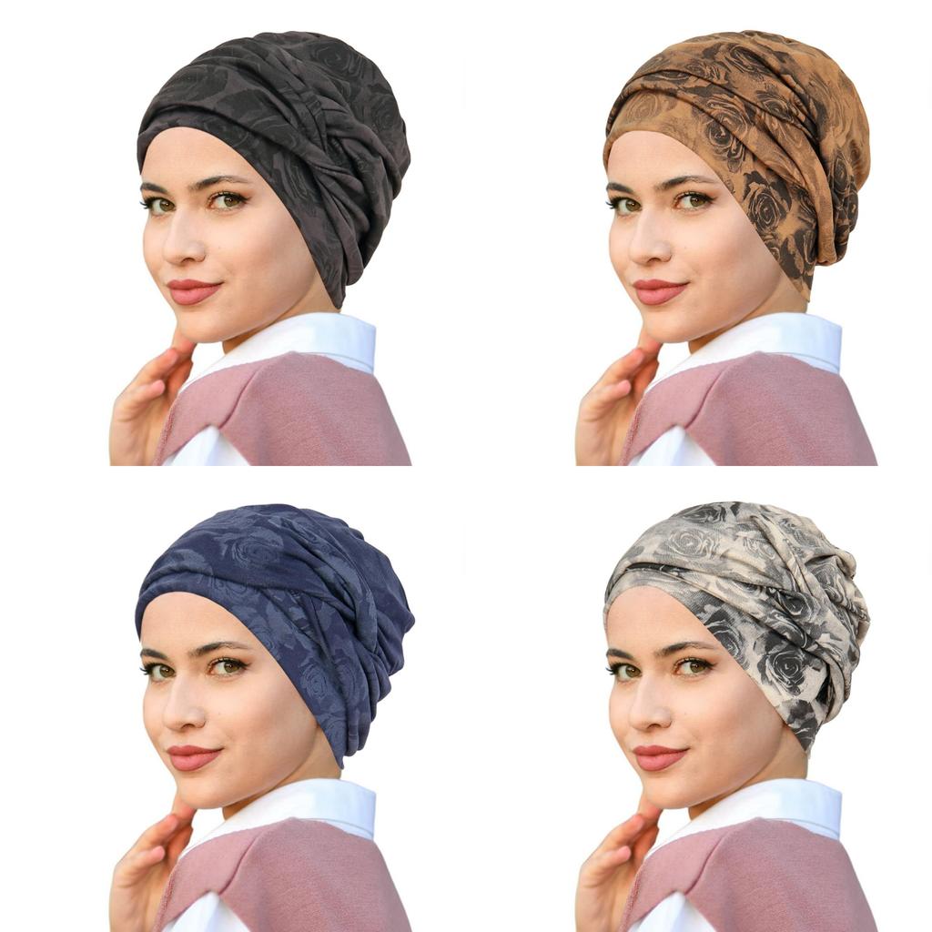 Vintage Rose Print Headscarf Cap For Women Breathable Summer And Winter Wear