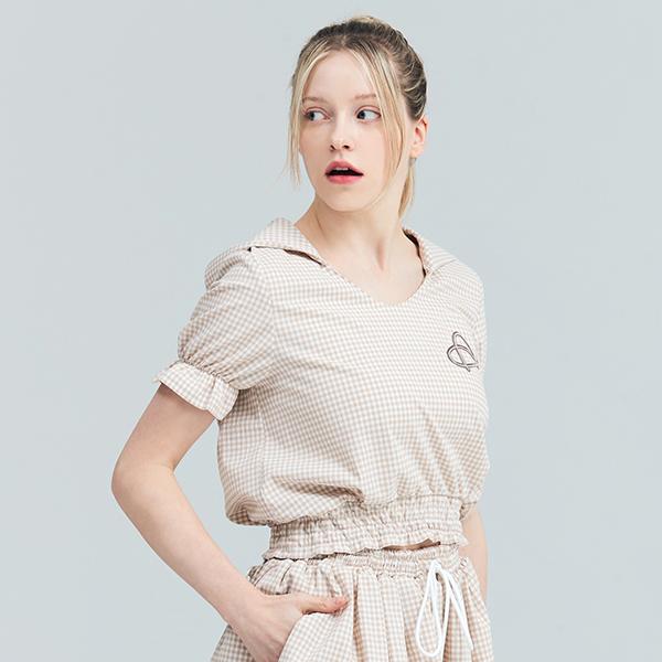 A Wave Women S Check Crop Hoodie Beige Beige/L