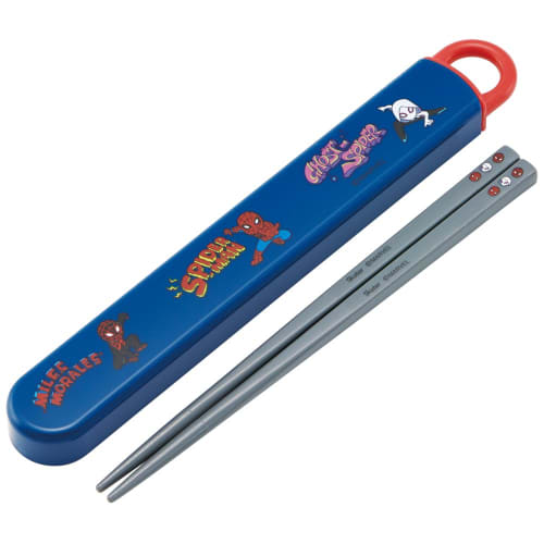 Skater Chopsticks and Chopstick Case Set for Kids, Lunch Box, 16.5cm, Made In Japan, Dishwasher Safe, Sliding, Spider-Man, Pop Comics, Boys, ABS2AMAG-