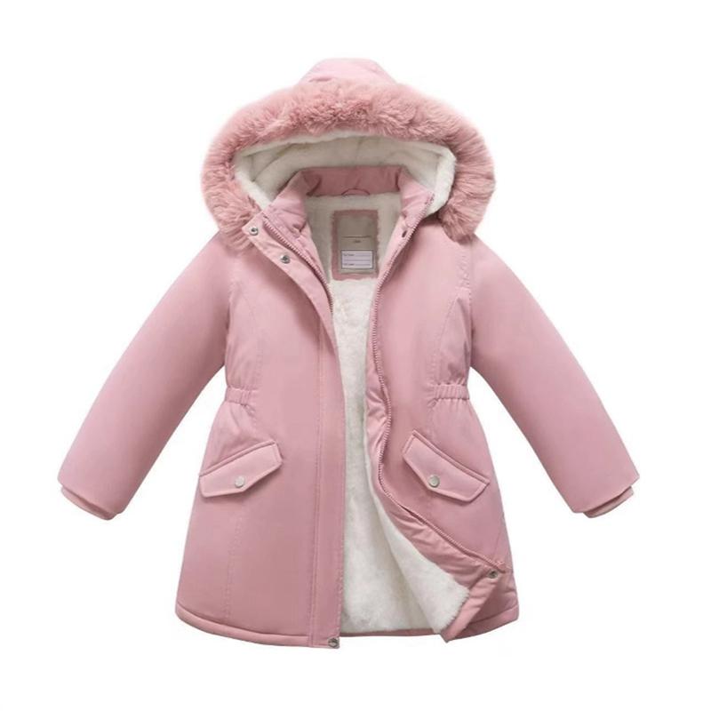 4-12 Years Kids Girls Winter Hooded Mid-Length Coat