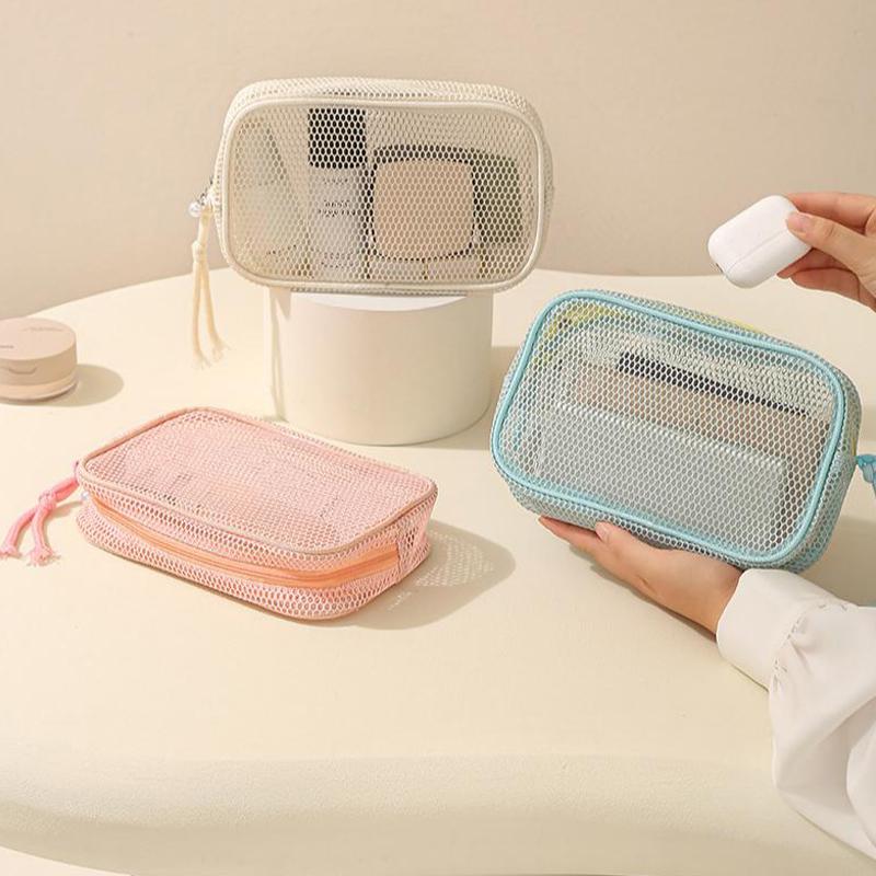 Mesh Makeup Bag For Women Cosmetic Storage Bag Travel Portable Toiletry Bag Underwear Storage Bag