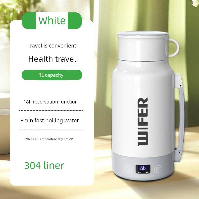 

Portable Kettle Heat Preservation Integrated Electric Kettle Travel Water Boiling Cup 1L Large Capacity Intelligent Constant Temperature Kettle White 304 liner