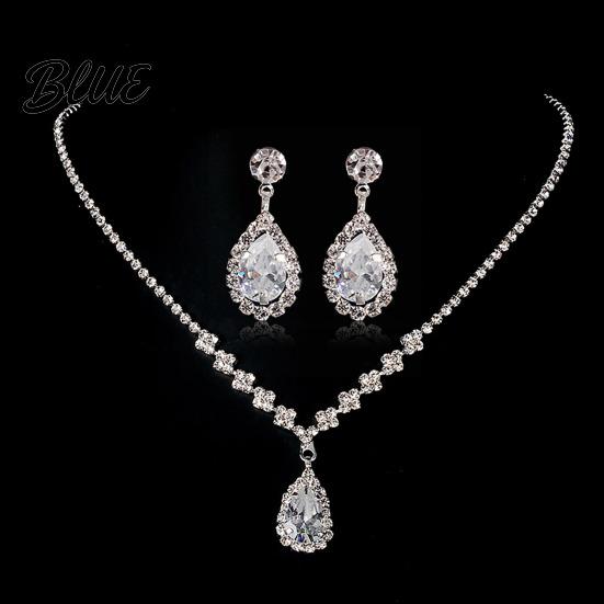Zircon Pendant Necklace Crystal teardrop and Earrings Set for Women