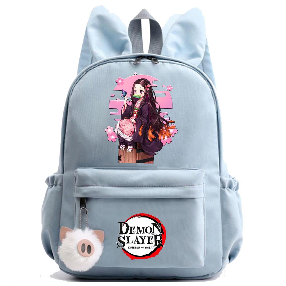 Anime Cartoon Demon Slayer Aufdruck Rucksack für Teenager Kinder Schüler Schultasche Mädchen Damen Große Kapazität Wasserdicht Reisetasche Geschenk Mochila