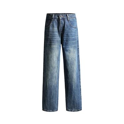 Washed Loose Straight Jeans Men's Autumn Lazy Style Street American Nostalgic Blue Wide-leg Pants