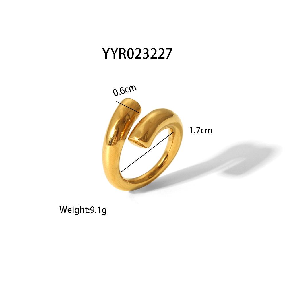 

18K Gold Adjustable Vintage Cylindrical Finger Ring - Simple Stainless Steel Summer Design