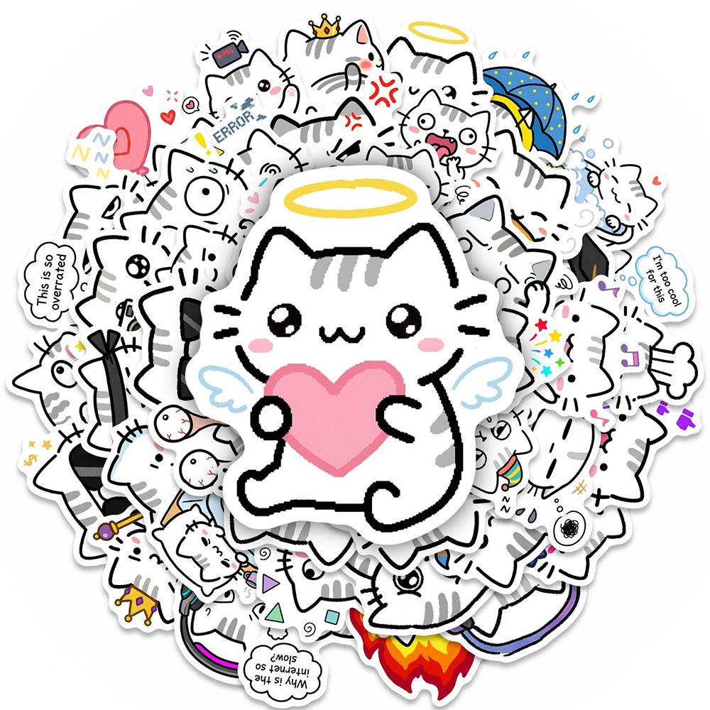 10/30/50pcs Cute Line Kitten Daily Graffiti Sticker Kawaii Cat Cartoon Aesthetic Decal Decorative Diary Laptop Phone Case