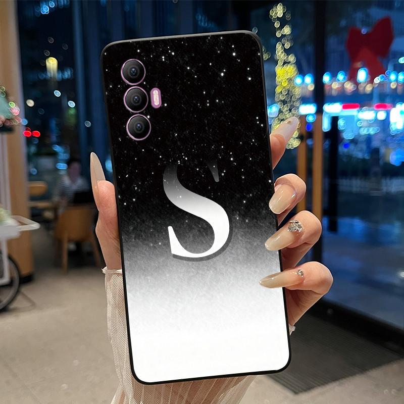 Phone Cover For Tecno Spark 8 Pro Case Stylish New Letter With Flower Shiny Starry Sky Soft Black Anti-scratch Back Cover