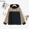 ZANZEA Women Hooded Collar Casual Long Sleeve Patchwork Hoodies Blouse