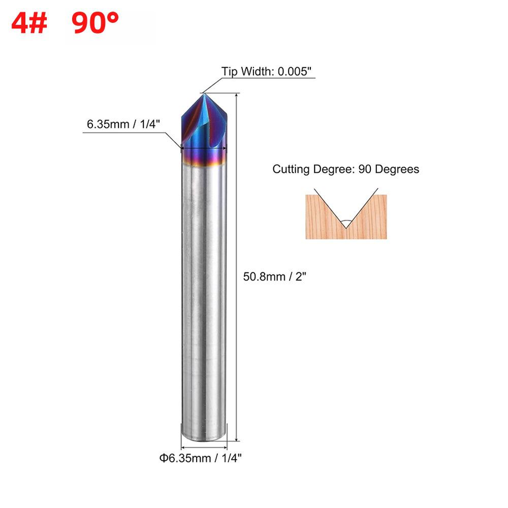 1/4" Shank V-Groove 3-Flute Nano Blue Carbide Woodworking Engraving Cutter