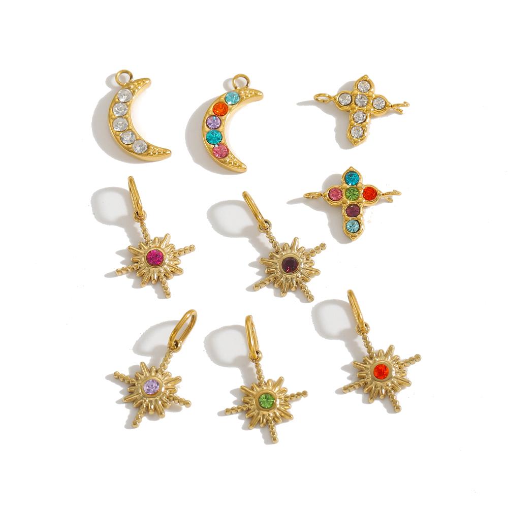 CARLIDANA Shiny Stainless Steel Star Pendant Moon Cross Colorful Rhinestone Charms Making Women DIY Necklace Bracelet Earrings