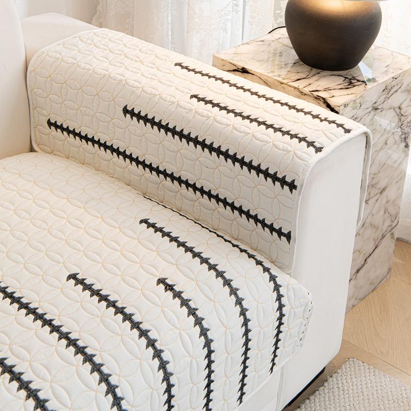 Embroidered Fabric Sofa Cover Living Room Stripe Sofa Cushion Non-Slip Couch Cushion Armrest Backrest Home Decor Sofa Cushion