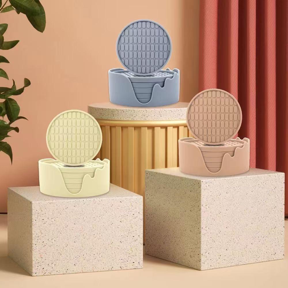 Silicone Coaster with Stand, 6-piece Set, Suitable for Desktop Protection Pads and Office Desks, Coaster Set, for Home Decoratio