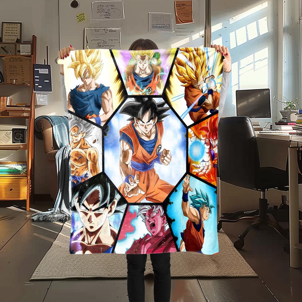 1 Stück DRAGON BALL Aufdruck Flanelldecke, Hohe Qualität für alle Jahreszeiten, Heimdekoration, Wärme und Komfort, Perfekt für Weihnachtsgeschenke