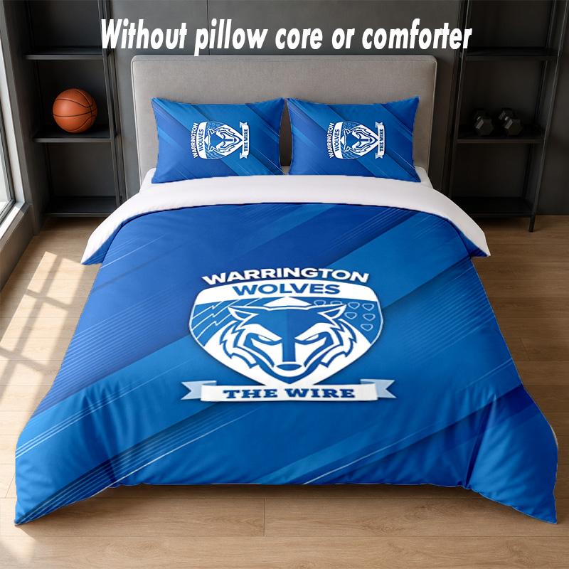 Warrington Wolves Design Bed Bedding Set 1 Duvet Cover + 2 Pillowcases Soft Breathable Household Bed Linens