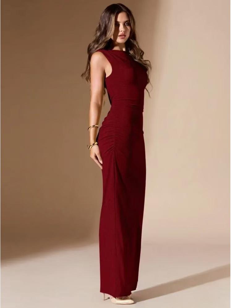 2026 Europäisches & Amerikanisches Elegantes Ärmelloses Plissiertes Figurbetontes Langes Abendkleid für Damen