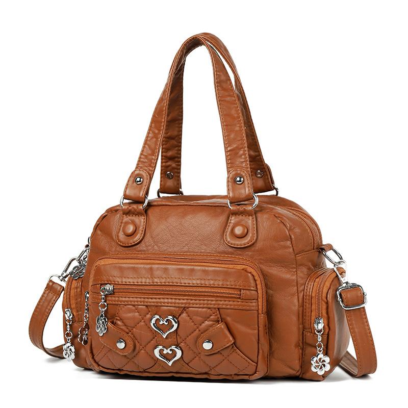 Retro Ladies' Single-shoulder Washed Leather Large-capacity Hand-held Soft Leather Crossbody Bag