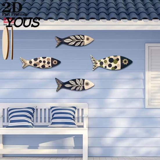 Lightweight Wall Decoration 4Pcs Wooden Fish Decor, Rustic Farmhouse Ocean Art, Vintage Waterproof Beach Nautical Coastal Theme Decor for