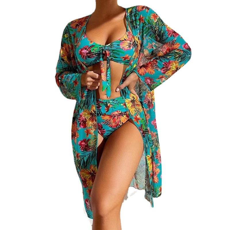 Neuer Badeanzug Bedruckte Bluse Dreiteiliges Set für Damen Bikini